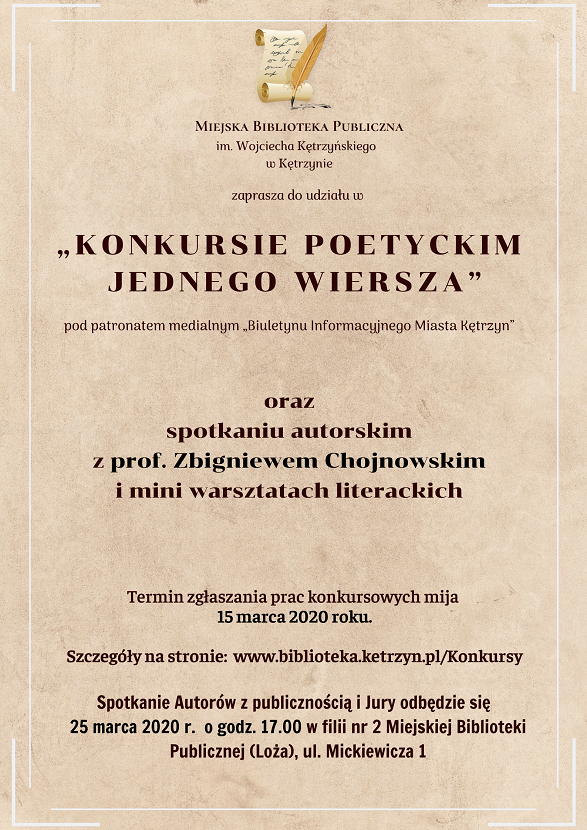 Konkurs Poetycki Jednego Wiersza Miejska Biblioteka Publiczna W